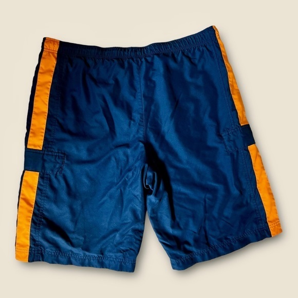 Nike Swim Trunks Shorts Men's size L Cargo Pockets Blue Orange Mesh Drawstring ✅ - Picture 2 of 4